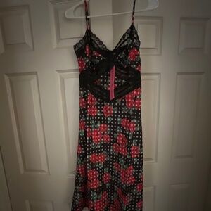 Betsey Johnson “This Rose is For You” size S red rose and black lace slip dress
